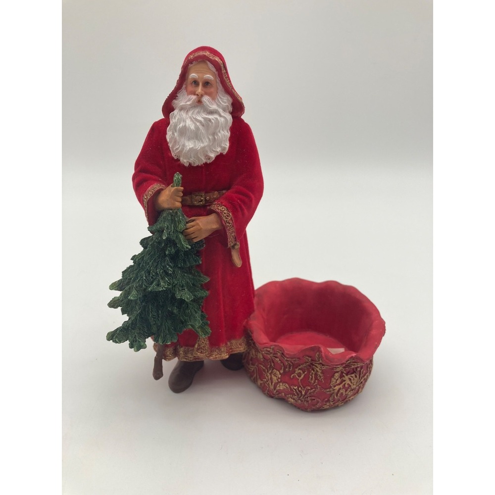 Hallmark Flocked Santa Claus Tea Light Candle Holder Vintage Christmas Figurine